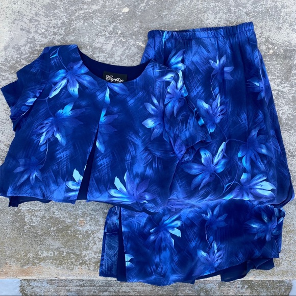 Vintage Cartise Int’l Blue Floral Skirt Set - Picture 2 of 13